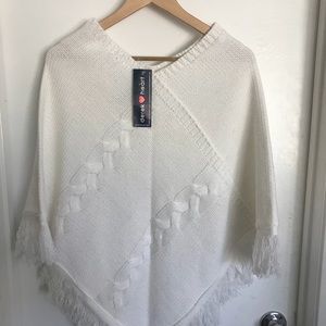 White Fringe Crochet Poncho (Derek Heart)